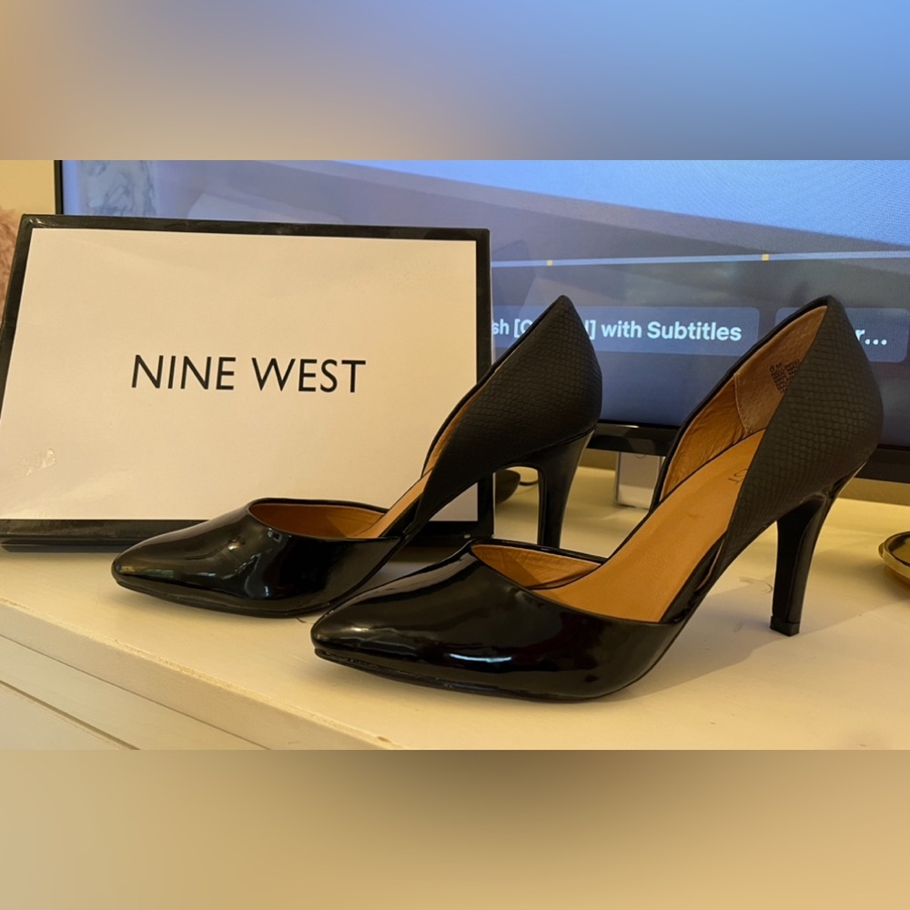 Nine West Black High Heel Pump Patent Leather & Leather Size 8 New in Box